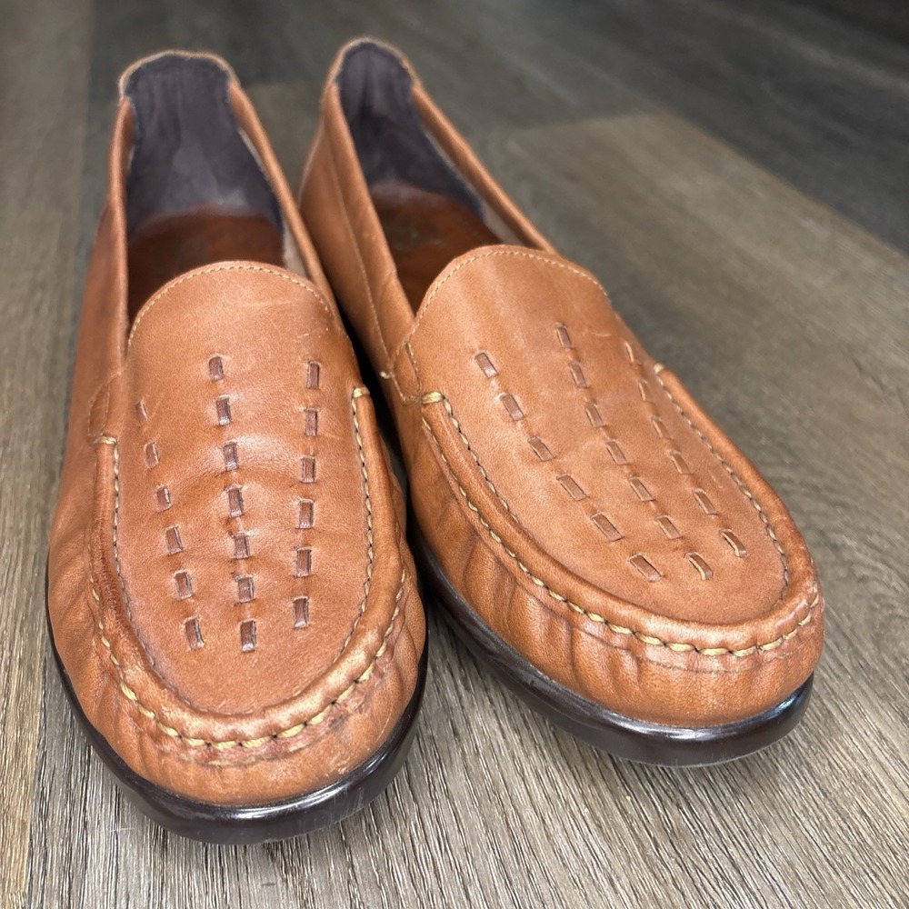 SAS Leather Slip On Shoes 9 M Weave Loafer Chestnut Brown Tripad Comfort - Picture 9 of 12